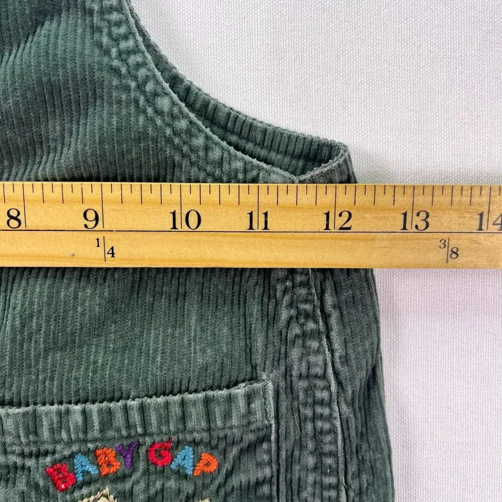 Vintage Baby GAP Corduroy Overalls 18-24M Green Explorers Dog Embroidered Snap